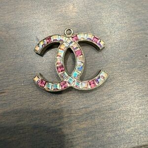 CHANEL  vintage Pink and Iridescent Crystal Double C Pendant